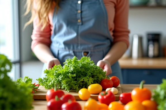 Mujer preparando una ensalada fresca y colorida